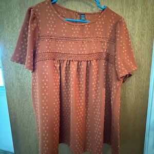 SHEIN Rust Short-Sleeve Embroidered Babydoll Tunic